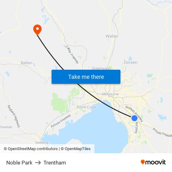 Noble Park to Trentham map