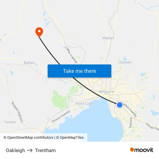 Oakleigh to Trentham map