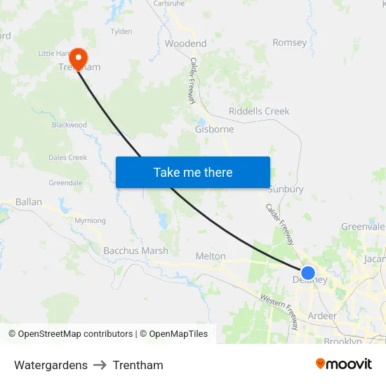 Watergardens to Trentham map