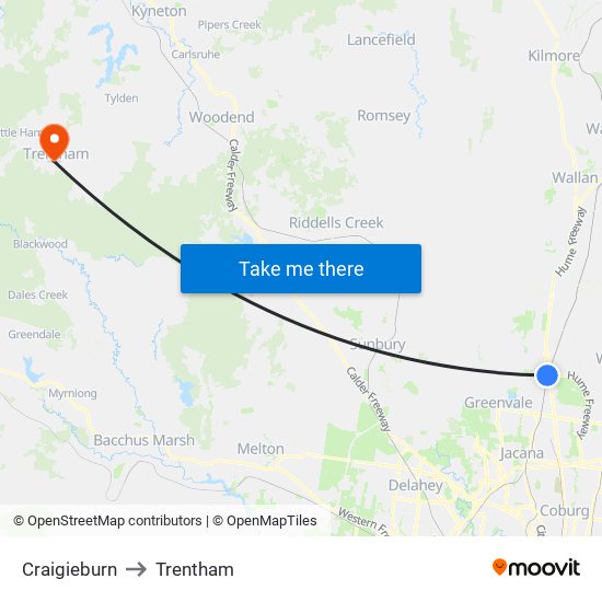 Craigieburn to Trentham map