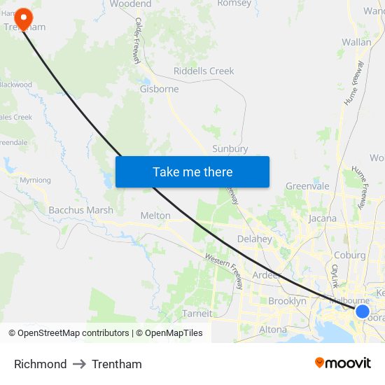 Richmond to Trentham map