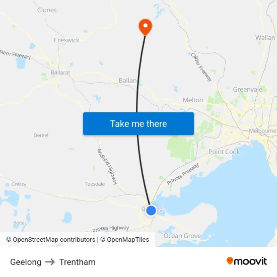 Geelong to Trentham map