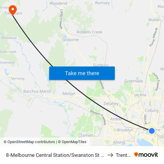 8-Melbourne Central Station/Swanston St (Melbourne City) to Trentham map