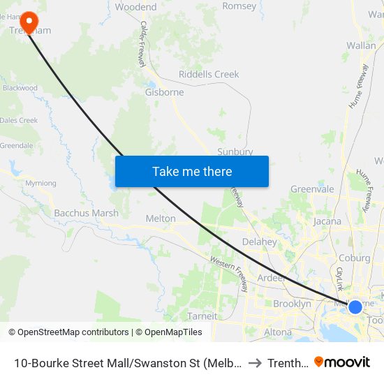 10-Bourke Street Mall/Swanston St (Melbourne City) to Trentham map