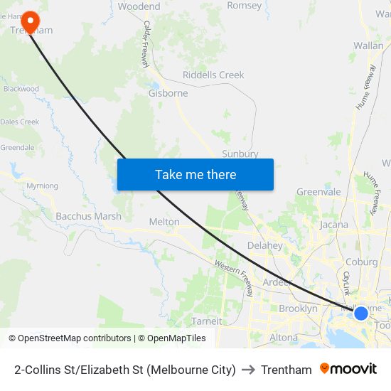 2-Collins St/Elizabeth St (Melbourne City) to Trentham map