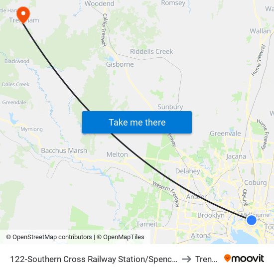 122-Southern Cross Railway Station/Spencer St (Melbourne City) to Trentham map