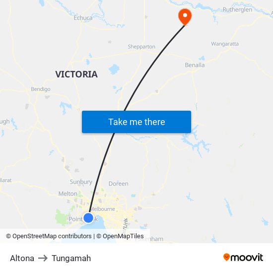 Altona to Tungamah map