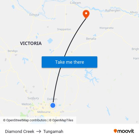 Diamond Creek to Tungamah map