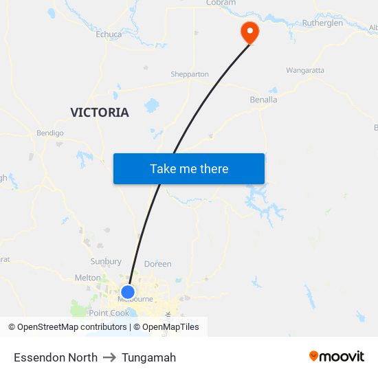 Essendon North to Tungamah map