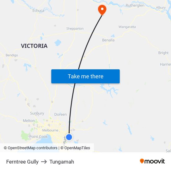 Ferntree Gully to Tungamah map