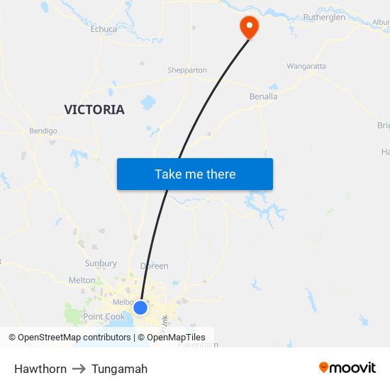 Hawthorn to Tungamah map