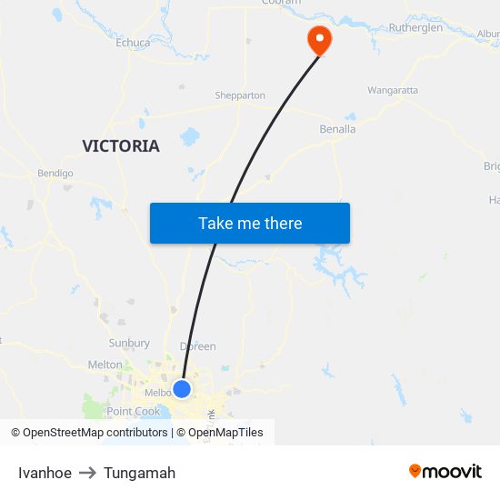 Ivanhoe to Tungamah map