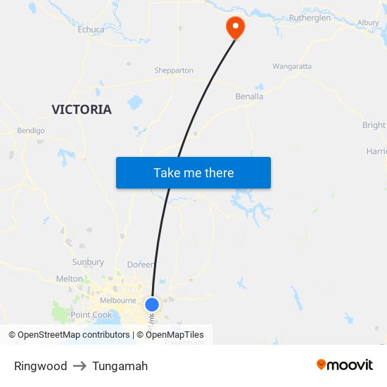 Ringwood to Tungamah map