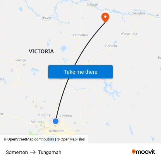 Somerton to Tungamah map