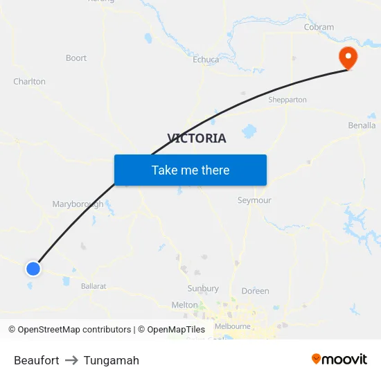 Beaufort to Tungamah map
