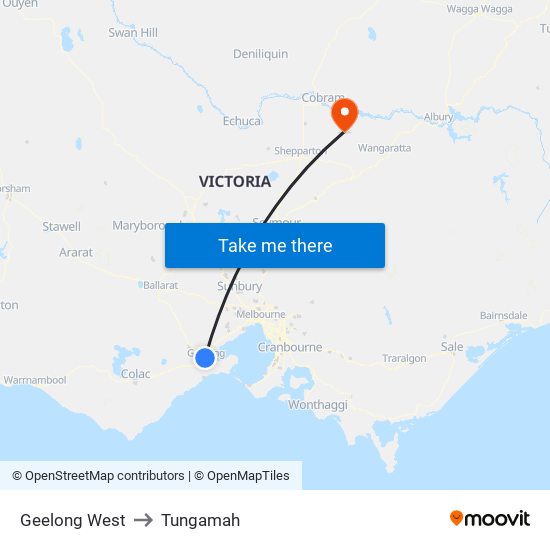 Geelong West to Tungamah map