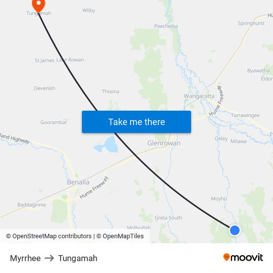 Myrrhee to Tungamah map