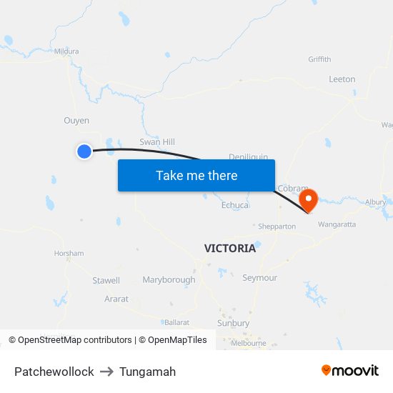 Patchewollock to Tungamah map