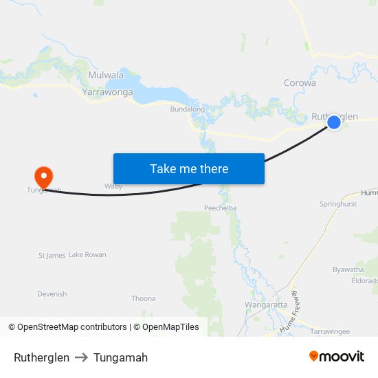 Rutherglen to Tungamah map