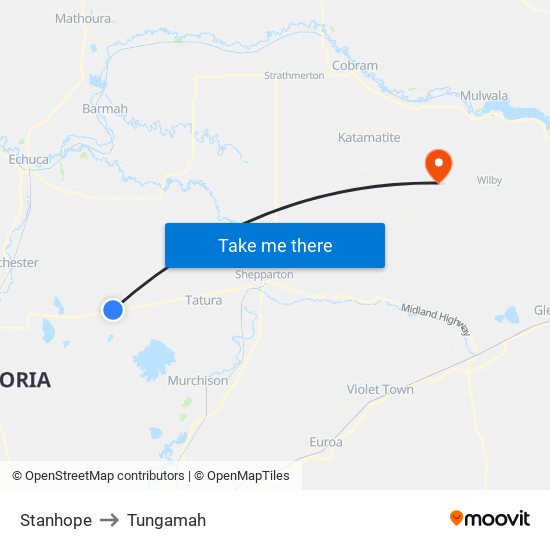 Stanhope to Tungamah map