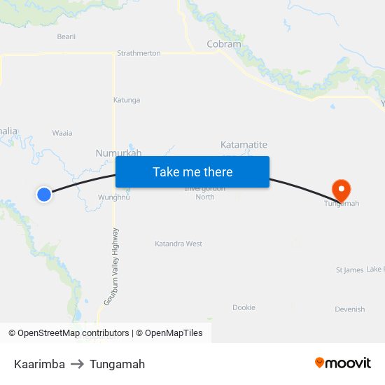 Kaarimba to Tungamah map