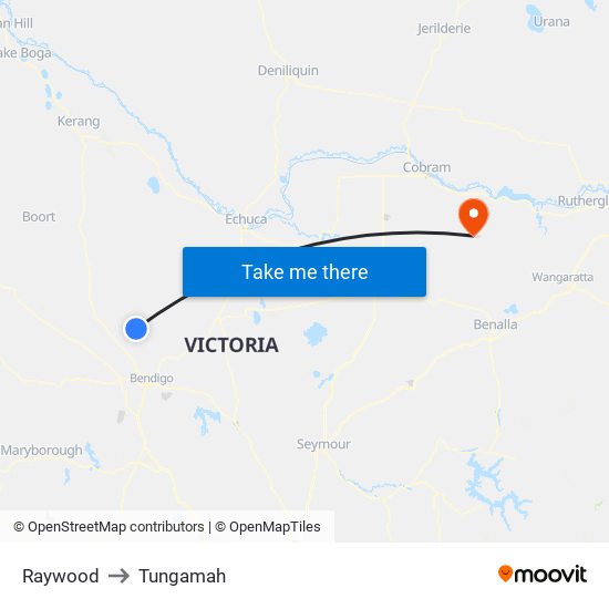 Raywood to Tungamah map