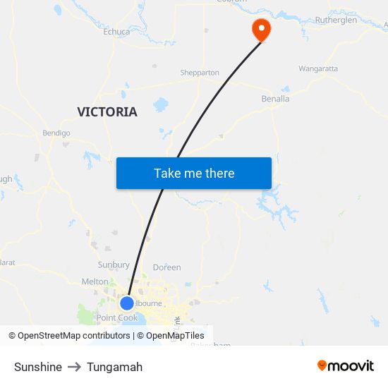 Sunshine to Tungamah map