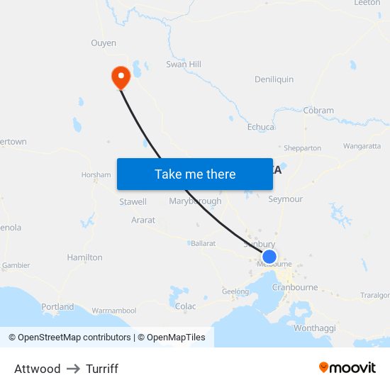 Attwood to Turriff map