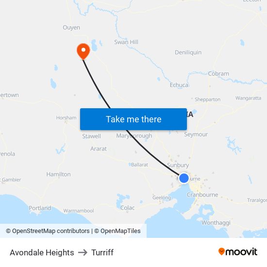 Avondale Heights to Turriff map