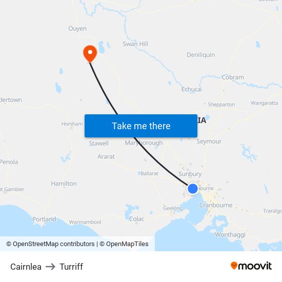 Cairnlea to Turriff map