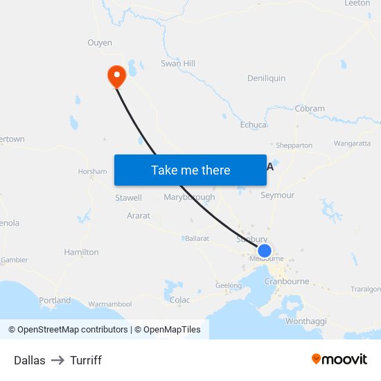 Dallas to Turriff map