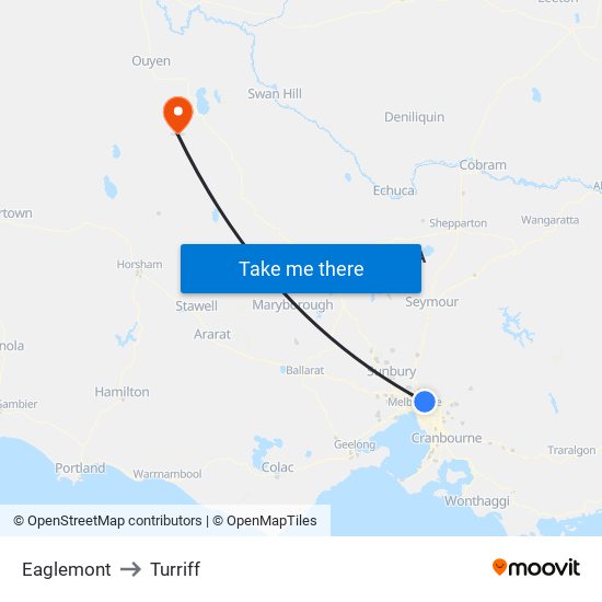 Eaglemont to Turriff map