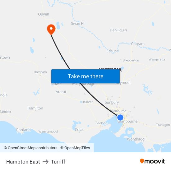 Hampton East to Turriff map