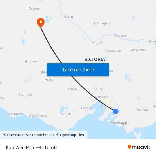 Koo Wee Rup to Turriff map