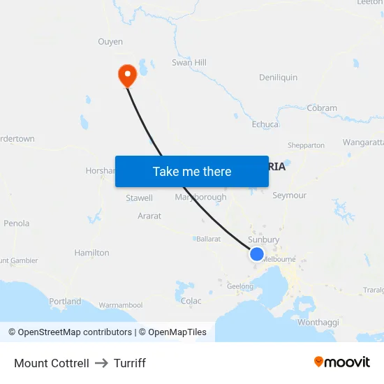 Mount Cottrell to Turriff map