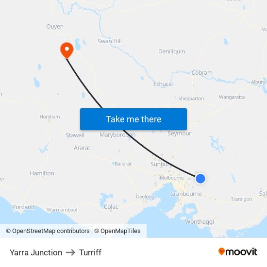 Yarra Junction to Turriff map