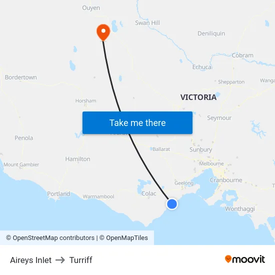 Aireys Inlet to Turriff map