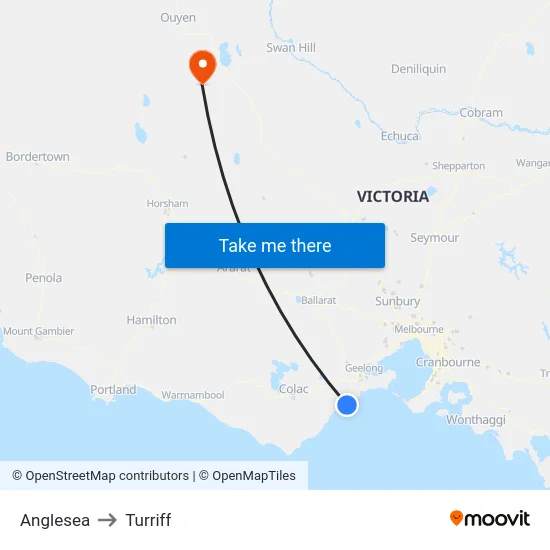 Anglesea to Turriff map