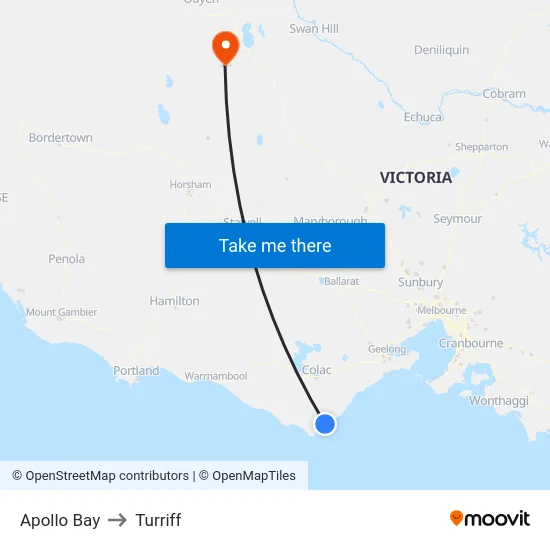 Apollo Bay to Turriff map
