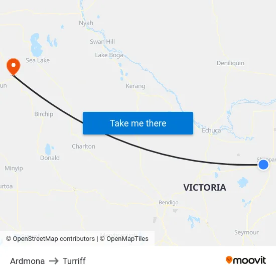 Ardmona to Turriff map