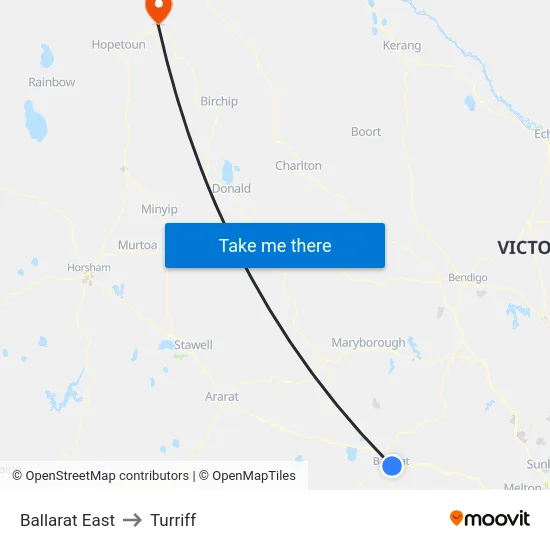 Ballarat East to Turriff map