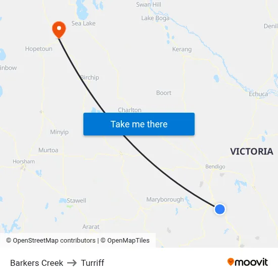 Barkers Creek to Turriff map