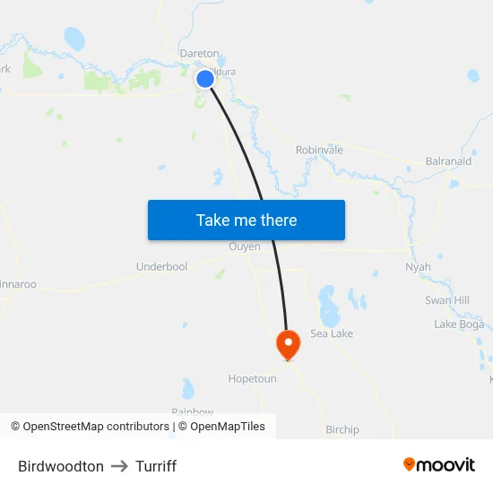 Birdwoodton to Turriff map