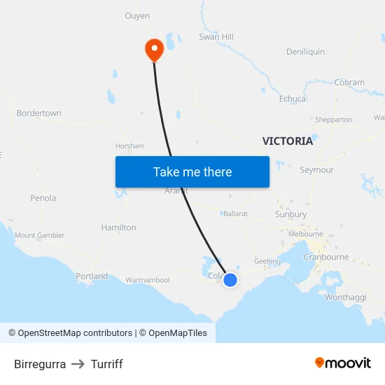 Birregurra to Turriff map