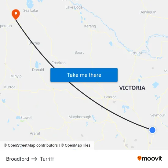 Broadford to Turriff map