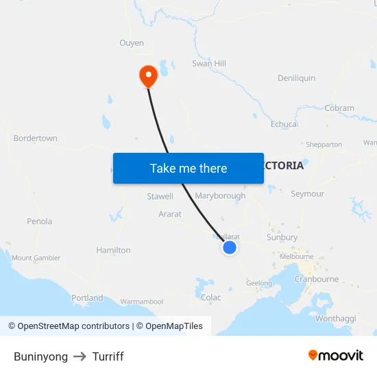 Buninyong to Turriff map