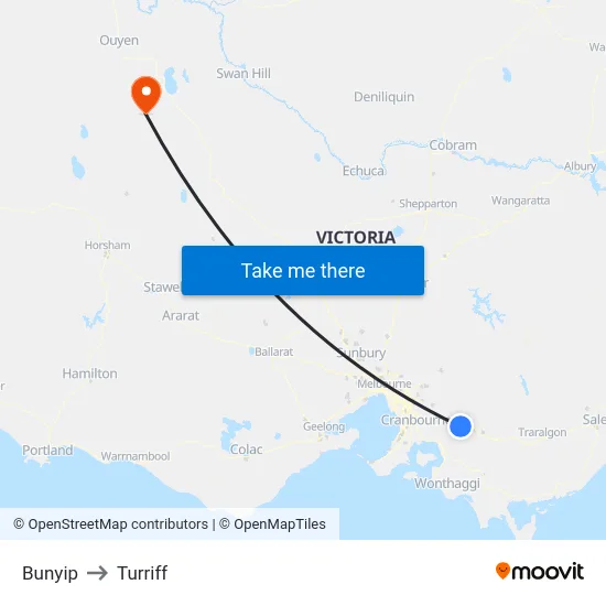 Bunyip to Turriff map