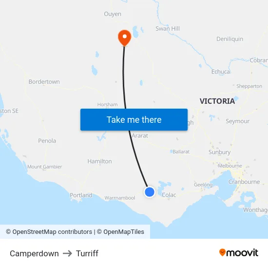 Camperdown to Turriff map