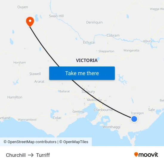 Churchill to Turriff map