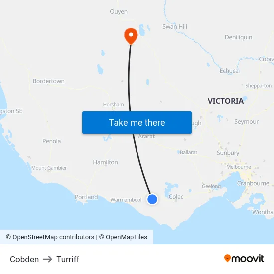 Cobden to Turriff map